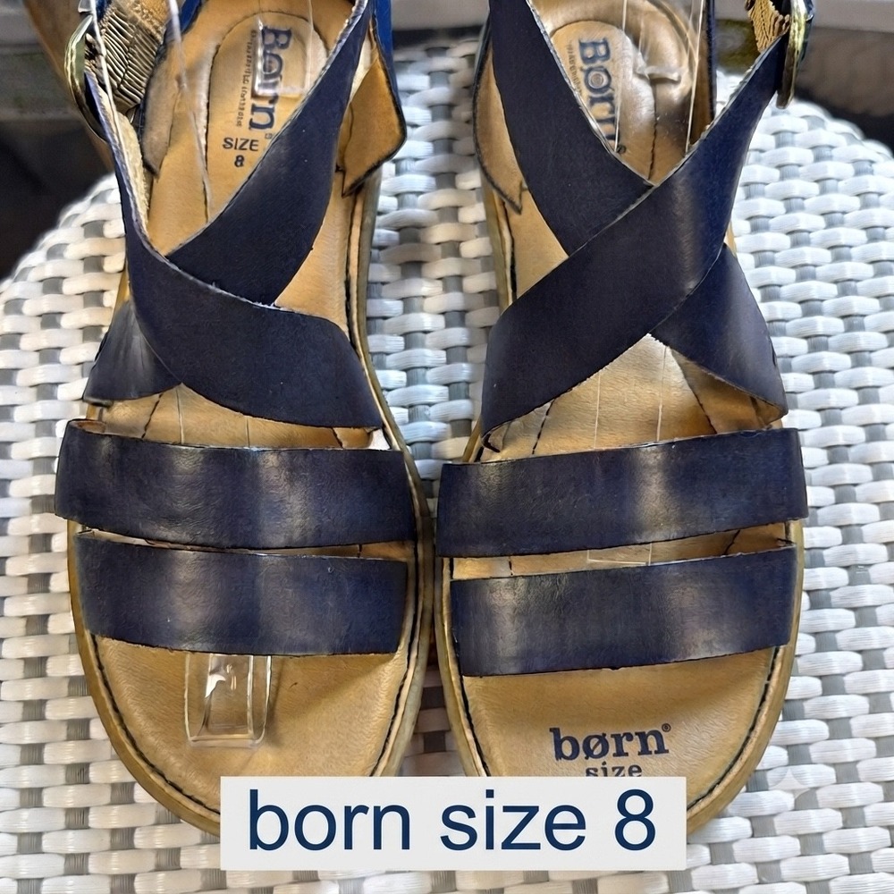 Born Womens Navy Blue Leather Strappy Gladiator Buckle Sandals BR0057734‎ Size 8